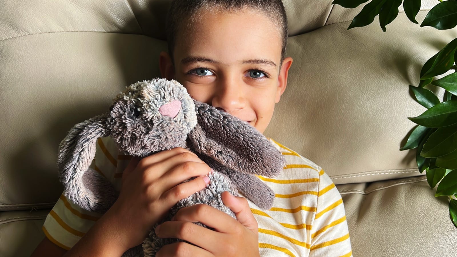 Enzo holding Joca, his bunny.